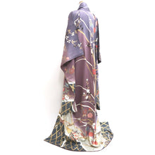 Load image into Gallery viewer, Furisode Gray Purple Peony Butterfly Tall Silk #9684J3
