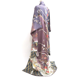 Furisode Gray Purple Peony Butterfly Tall Silk #9684J3