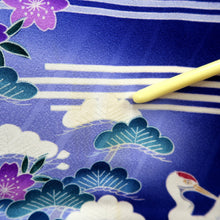 Load image into Gallery viewer, Furisode Blue Crane Birds Tall Silk #11088B1
