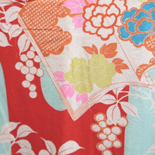 Load image into Gallery viewer, Juban Vintage(1920-1950) Red Light Blue Chrysanthemum Nejiri-Ume Silk #10374F4
