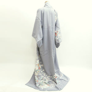 Kimono Light Gray Chrysanthemum Peony Silk #9942B5