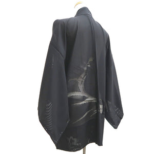 Haori Jacket Vintage(1950-1980) Black See-Through Wave Silk #9814B1
