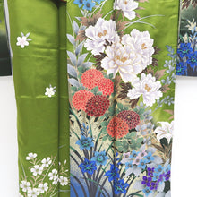 Load image into Gallery viewer, Furisode Green Gold Sakura Peony Kiku Silk #9703J5
