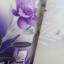 Load image into Gallery viewer, Furisode White Dark Purple Peony Tall Silk #10340F2

