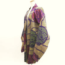 Load image into Gallery viewer, Haori Jacket Vintage(1920-1950) Yellow Blueish Purple Green Shibori Bamboo leaf Long Silk #9966C1
