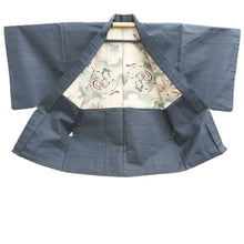 Load image into Gallery viewer, Men&#39;s Haori Vintage(1950-1980) Blue Black Fujin Raijin Silk #10444A3
