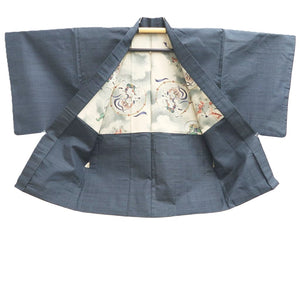 Men's Haori Vintage(1950-1980) Blue Black Fujin Raijin Silk #10444A3