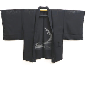 Haori Jacket Vintage(1950-1980) Black See-Through Wave Silk #9814B1