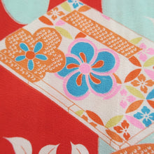 Load image into Gallery viewer, Juban Vintage(1920-1950) Red Light Blue Chrysanthemum Nejiri-Ume Silk #10374F4
