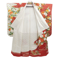 Load image into Gallery viewer, Furisode Red White Embroidery Chrysanthemum Silk #10560B4
