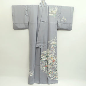 Kimono Light Gray Chrysanthemum Peony Silk #9942B5