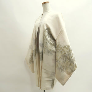 Haori Jacket Vintage(1950-1980) White Gold Silver Mountain Landscape Silk #10015C3