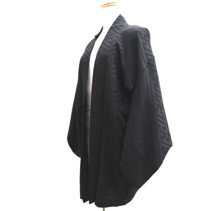 Haori Jacket Vintage(1950-1980) Black Sayagata Bamboo leaf Silk #9890B3
