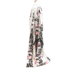 Load image into Gallery viewer, Furisode Pearl white Black Folding Fan Chrysanthemum Cherry Blossom Silk #10310F1
