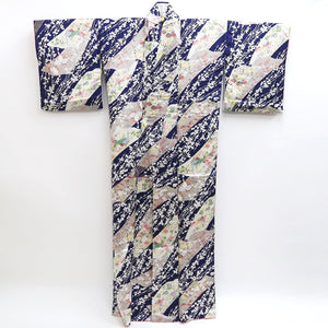 Kimono Blue Plum blossom Bird Tall Silk #9932B5