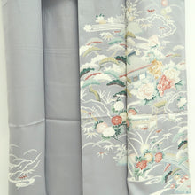 Load image into Gallery viewer, Kimono Light Gray Chrysanthemum Peony Silk #9942B5
