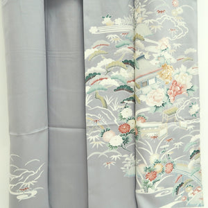 Kimono Light Gray Chrysanthemum Peony Silk #9942B5