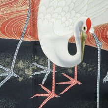 Load image into Gallery viewer, Tomesode Vintage(1920-1950) Black Hand painted Crane Birds Silk #10408A2
