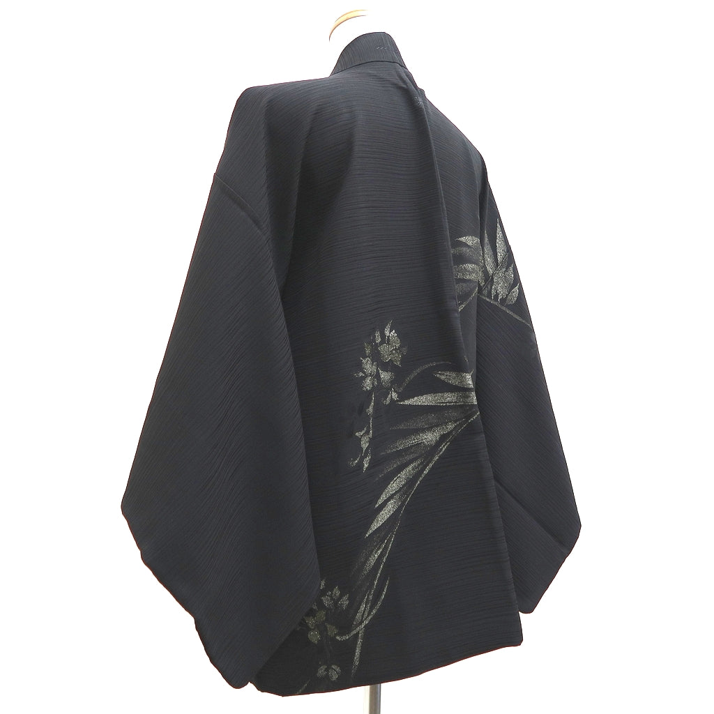 Haori Jacket Vintage(1950-1980) Black Flower Silk #9906B4