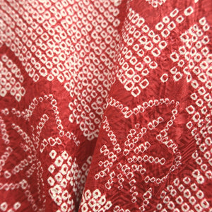 Haori Jacket Vintage(1950-1980) Red Full Shibori Maple Leaf Branch Silk #10195D5