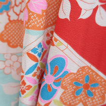 Load image into Gallery viewer, Juban Vintage(1920-1950) Red Light Blue Chrysanthemum Nejiri-Ume Silk #10374F4
