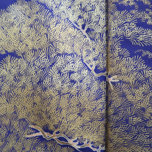 Kimono Navy Crane Birds Matsu Kiku Silk #9663J2