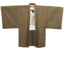 Load image into Gallery viewer, Men's Haori Vintage(1950-1980) Dark Yellow brown Utamaro Ukiyoe Bijinga Silk #10656C4
