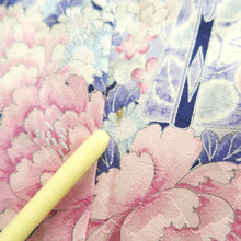 Load image into Gallery viewer, Furisode White Lavender Plum blossom Peony Folding Fan Silk #10550B4

