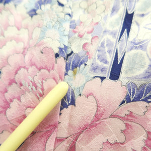 Furisode White Lavender Plum blossom Peony Folding Fan Silk #10550B4