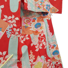 Load image into Gallery viewer, Juban Vintage(1920-1950) Red Light Blue Chrysanthemum Nejiri-Ume Silk #10374F4
