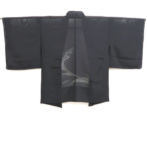 Haori Jacket Vintage(1950-1980) Black See-Through Wave Silk #9814B1