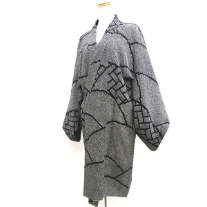 Haori Jacket Vintage(1950-1980) Black Full Shibori Wave Silk #10196D5