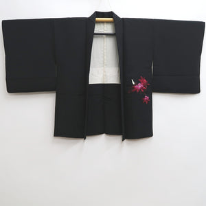 Haori Jacket Vintage(1950-1980) Black Fully Embroidered Flower Silk #10031C4