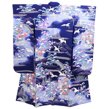 Load image into Gallery viewer, Furisode Blue Crane Birds Tall Silk #11088B1
