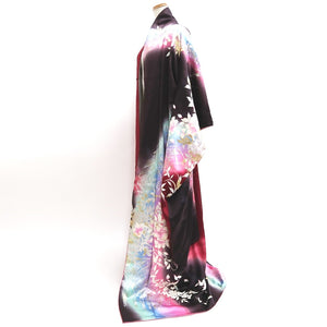 Furisode Wine red Bird Flower Tall Silk #9714J5