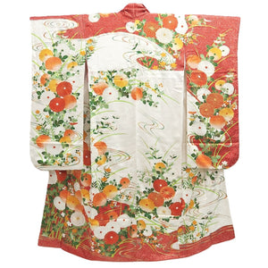 Furisode Red White Embroidery Chrysanthemum Silk #10560B4