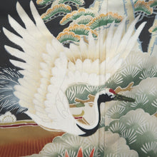 Load image into Gallery viewer, Tomesode Vintage(1920-1950) Black Crane Birds Hand painted Silk #10499B1
