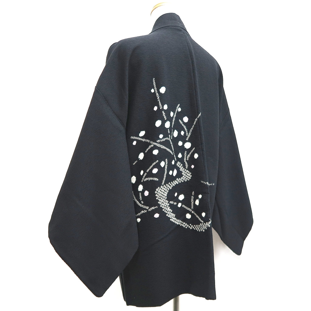 Haori Jacket Vintage(1950-1980) Black Shibori Branch Silk #10211E1