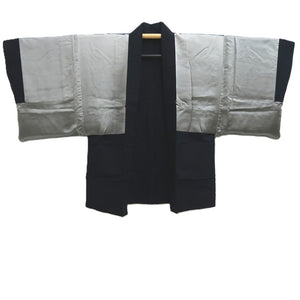 Men's Haori Vintage(1950-1980) Black Mt. Fuji Ukiyoe Silk #10290E4