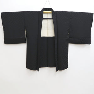 Haori Jacket Vintage(1950-1980) Black Sayagata Bamboo leaf Silk #9890B3