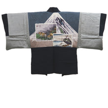 Load image into Gallery viewer, Men&#39;s Haori Vintage(1950-1980) Black Mt. Fuji Ukiyoe Silk #10290E4
