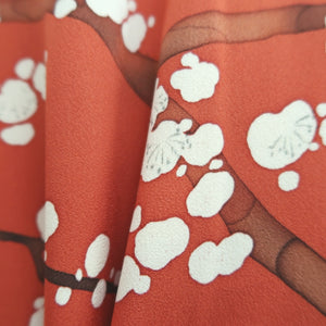 Haori Jacket Vintage(1950-1980) Red Plum blossom Branch Silk #10075D1