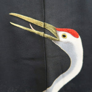Tomesode Vintage(1920-1950) Black Hand painted Crane Birds Silk #10408A2