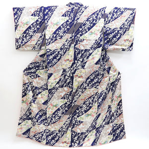 Kimono Blue Plum blossom Bird Tall Silk #9932B5