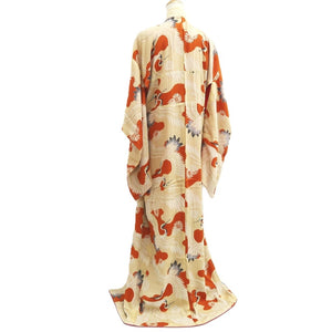 Juban Vintage(1920-1950) Light Brown Beige Crane Birds Silk #10386F5