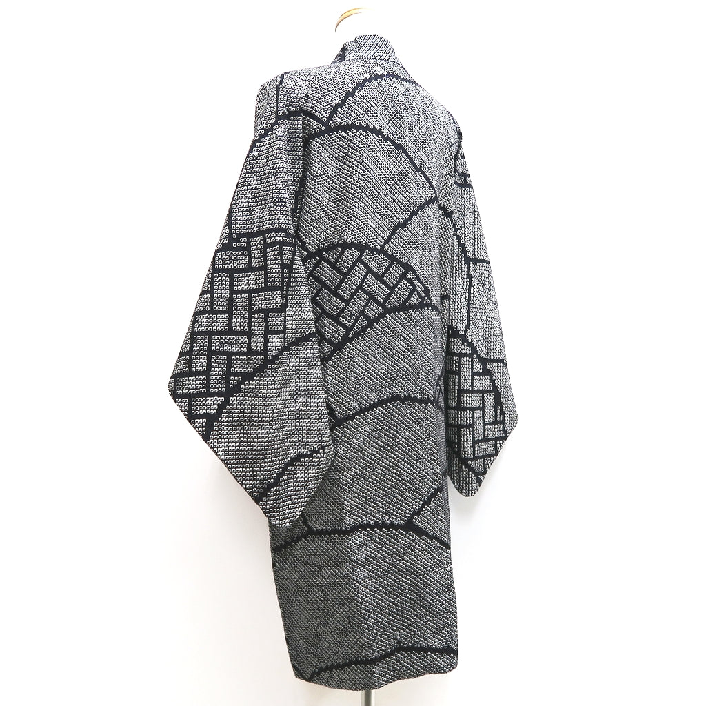 Haori Jacket Vintage(1950-1980) Black Full Shibori Wave Silk #10196D5