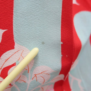 Juban Vintage(1920-1950) Red Light Blue Chrysanthemum Nejiri-Ume Silk #10374F4
