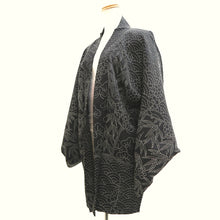 Load image into Gallery viewer, Haori Jacket Vintage(1950-1980) Black Bamboo leaf Plum blossom Silk #10047C5
