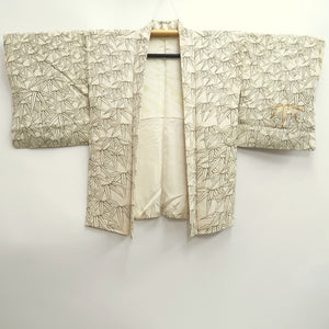 Haori Jacket Vintage(1950-1980) Cream white Bamboo leaf Embroidery Silk #10121D3