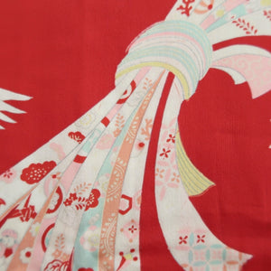 Juban Vintage(1950-1980) Red Pink Crane Birds Silk #10510B2